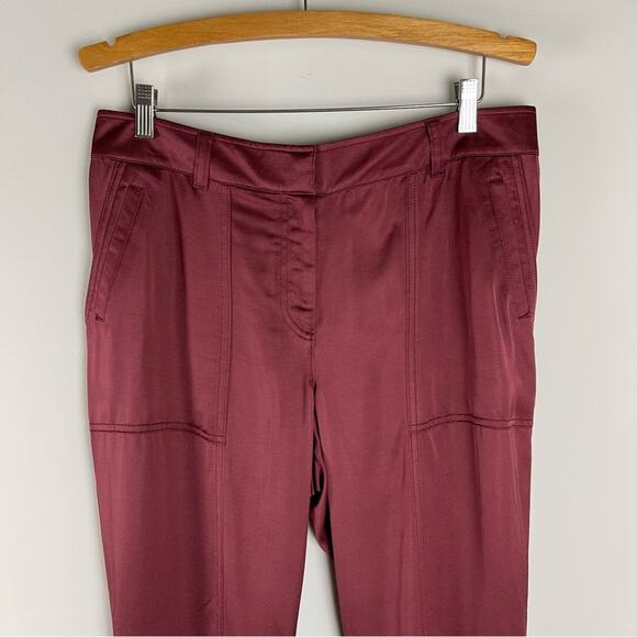 NWT Loft red burgundy rust satin high waisted ankle jogger pants 10 - Picture 2 of 7